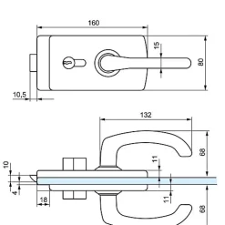 Serrure de milieu cylindre béquille à déport LAGUNE 15 chromé mat 4360 épaisseur 8mm - STREMLER - 4360.31.0