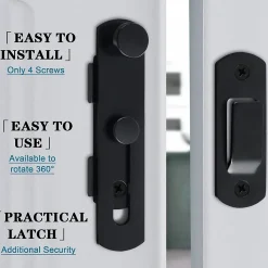 Serrure de porte coulissante, verrou de volet, verrou de porte avec vis, acier inoxydable, finition noir mat