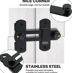 Serrure de porte coulissante, verrou de volet, verrou de porte avec vis, acier inoxydable, finition noir mat