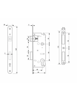 Serrure encast. Intelock trou cylindre pour poignées connectées, inox, axe50mm, entr'axes85mm, carré8, BR - INTELOCK