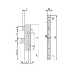 Serrure monopoint à larder profil étroit à pêne basculant et demi-tour axe 35mm - CISA - CIS4621535