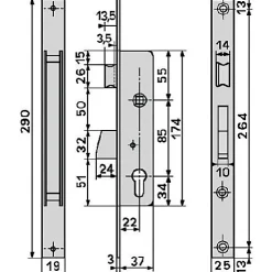Serrure monopoint à larder profil étroit pêne dormant demi-tour ELECTA axe 25mm - ISEO - 781251B
