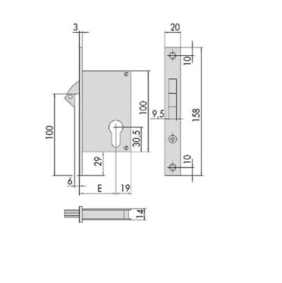 Serrure monopoint à larder profil étroit à crochet axe 50mm - CISA - CIS45110.50