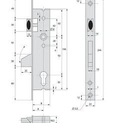 Serrure monopoint pêne dormant à bascule et demi-tour 41mm - STREMLER - 2360.41.0