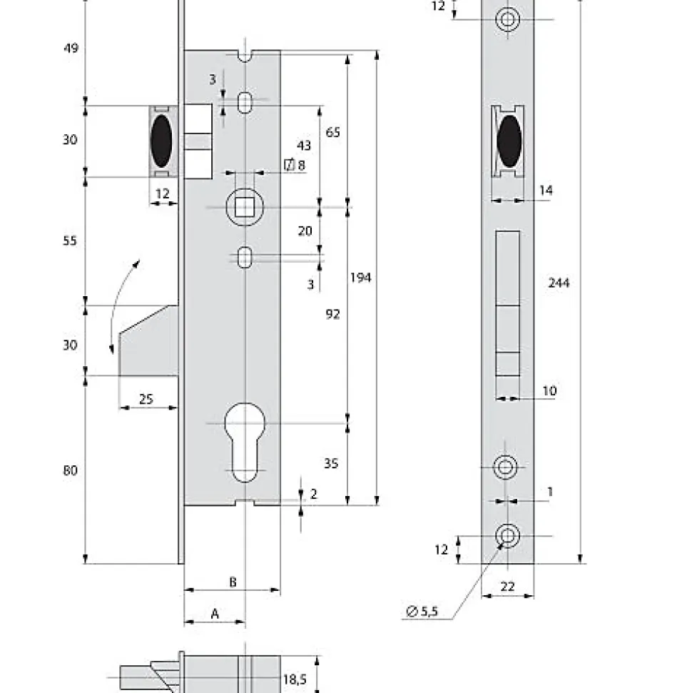 Serrure monopoint pêne dormant à bascule et demi-tour 41mm - STREMLER - 2360.41.0