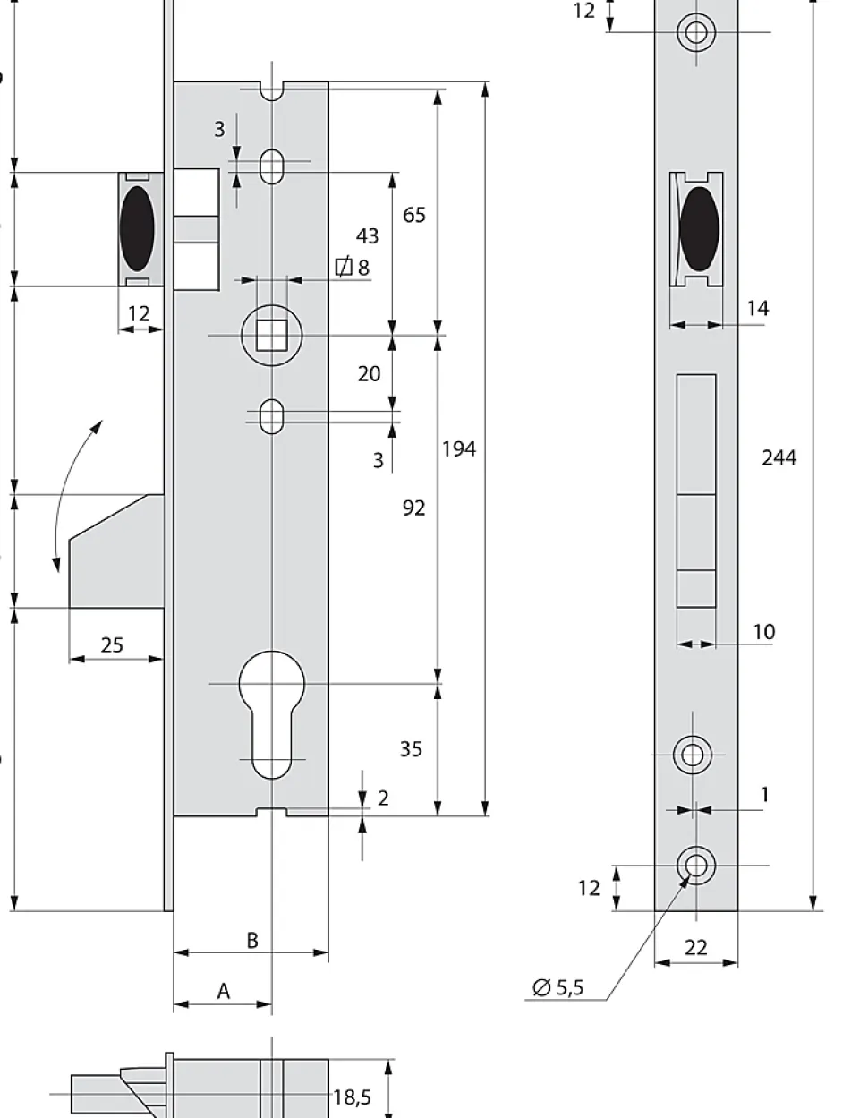 Serrure monopoint pêne dormant à bascule et demi-tour 41mm - STREMLER - 2360.41.0