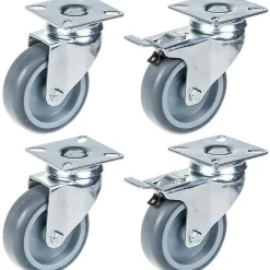 Set de 4 - 75mm GREY RUBBER SWIVEL CASTOR 70Kg (2pc) & 75mm GREY RUBBER BRAKE CA