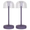 Set de 2 lampes de table LED rechargeables Gomba extérieur intérieur métal plastique couleur mûre hauteur 18,5cm