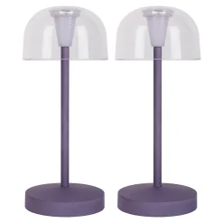 Set de 2 lampes de table LED rechargeables Gomba extérieur intérieur métal plastique couleur mûre hauteur 18,5cm