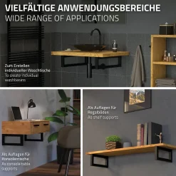 Set de 2x consoles murales support d'étagères en acier noir mat 450x150x30 mm