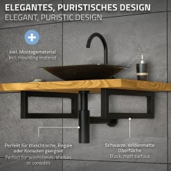 Set de 2x consoles murales support d'étagères en acier noir mat 500x150x30 mm