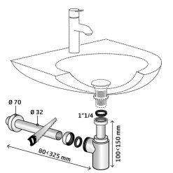 Siphon chromé 32mm avec tuyau Wirquin