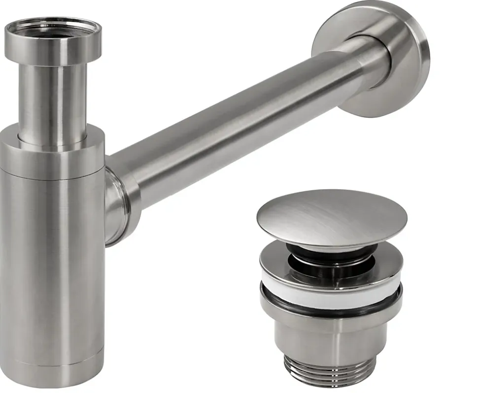 Siphon de lavabo + bonde Rea Brushed Nickel