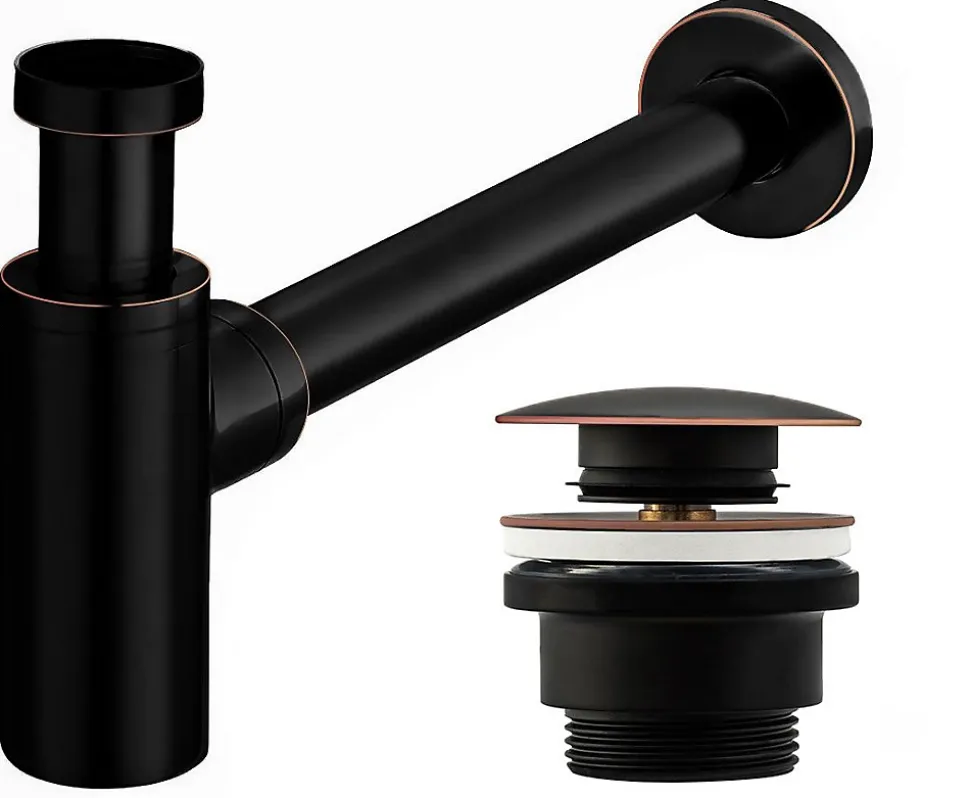 Siphon de lavabo + bonde Rea Old Black