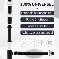 Siphon de Lavabo avec Bonde Pop Up Universel Noir Mat en Acier Inox et Laiton pour Salle de Bain