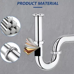 Siphon de Lavabo en Acier Inox Chrome Anti Odeur Tube Courbe en Forme de G Ouverture Quart de Tour pour Lavabo