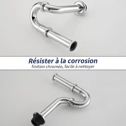Siphon de Lavabo en Acier Inox Chrome Anti Odeur Tube Courbe en Forme de G Ouverture Quart de Tour pour Lavabo