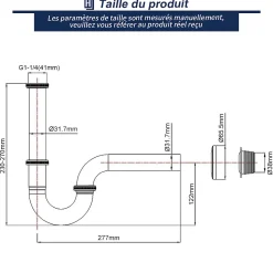 Siphon de Lavabo en Acier Inox Chrome Anti Odeur Tube Courbe en Forme de G Ouverture Quart de Tour pour Lavabo