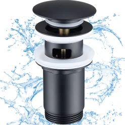 Siphon noir à clapet avec trop-plein, adapté aux lavabos et éviers