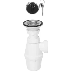 Siphon réglable blanc 32mm et bonde à bouchon Wirquin