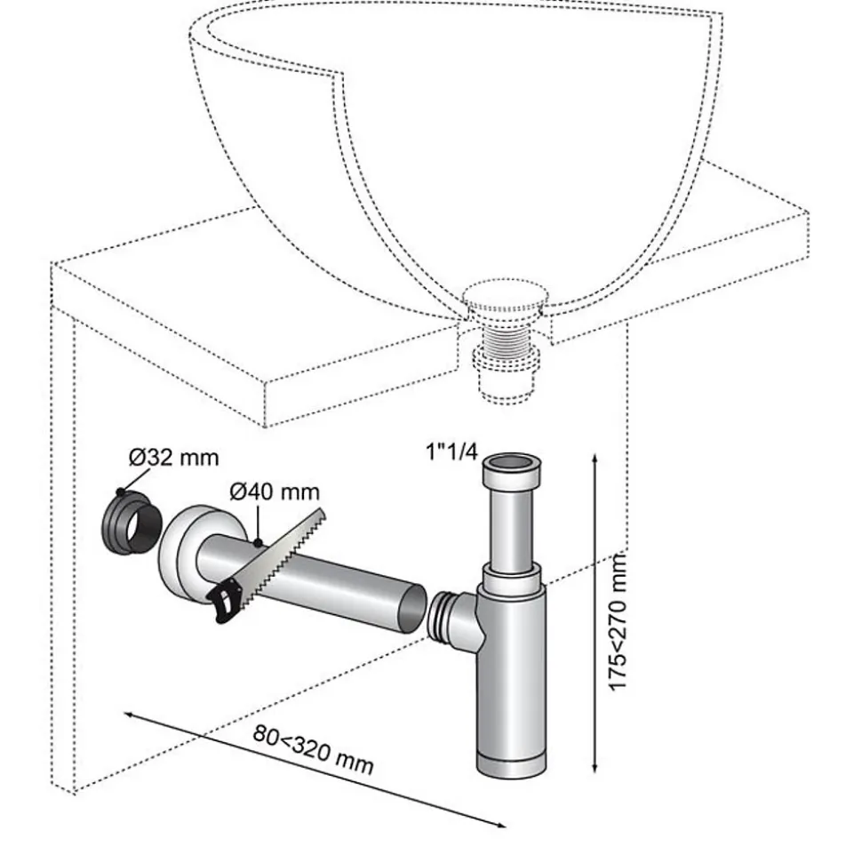Siphon réglable Teos chromé Ø32 mm Wirquin