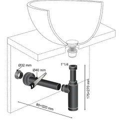 Siphon réglable Teos noir Ø32 mm Wirquin