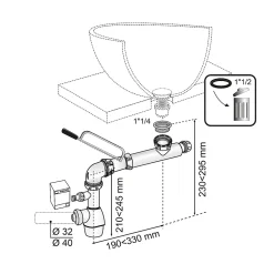 Siphon universel tout-en-un Wirquin réglable en hauteur de 165 à 200 mm
