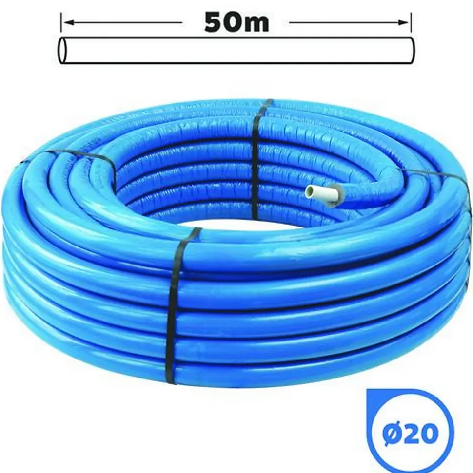 Somatherm For You - Tube multicouche D20 isolé bleu en couronne 50m - Isolant 8mm