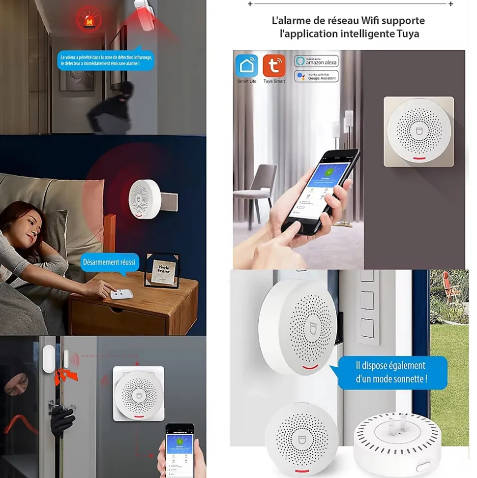 SomLife Système d'Alarme Domestique sans fils WiFi Smart Home, detecteur de mouvement Wireless avec Application Tuya Smart Life