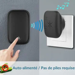 Sonnette d'extérieur sans fil sans batterie, étanche IP 68, humidité de la neige et de la pluie, noir