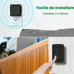 Sonnette extérieure sans fil étanche, voyant LED, portée 300 m, volume réglable sur 5 niveaux, 58 sonneries (noir)