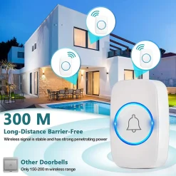 Sonnette extérieure sans fil étanche à 300 mètres, kit de sonnette avec récepteur enfichable pour la maison au Bureau, blanc