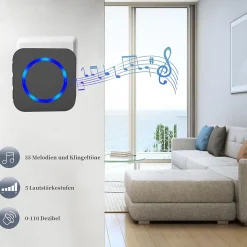 Sonnette électronique sans fil longue portée 300 m, étanche, avec récepteur extérieur enfichable