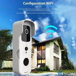 Sonnette portier HD SomLife app tuya smart life autonome sans fils alerte direct smartphone, vision nocture carillon fourni