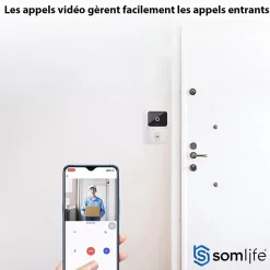 Sonnette portier SomLife app tuya smart life autonome sans fils alerte direct smartphone, vision nocture carillon fourni