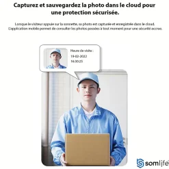 Sonnette portier SomLife app tuya smart life autonome sans fils alerte direct smartphone, vision nocture carillon fourni