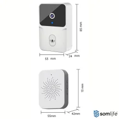 Sonnette portier SomLife app tuya smart life autonome sans fils alerte direct smartphone, vision nocture carillon fourni