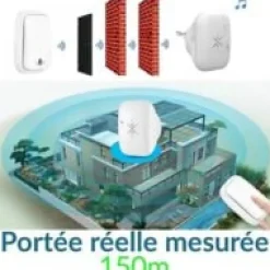 Sonnette sans Fil et sans Pile Extérieur Étanche IP 44 Neige Pluie Humidité,blanc