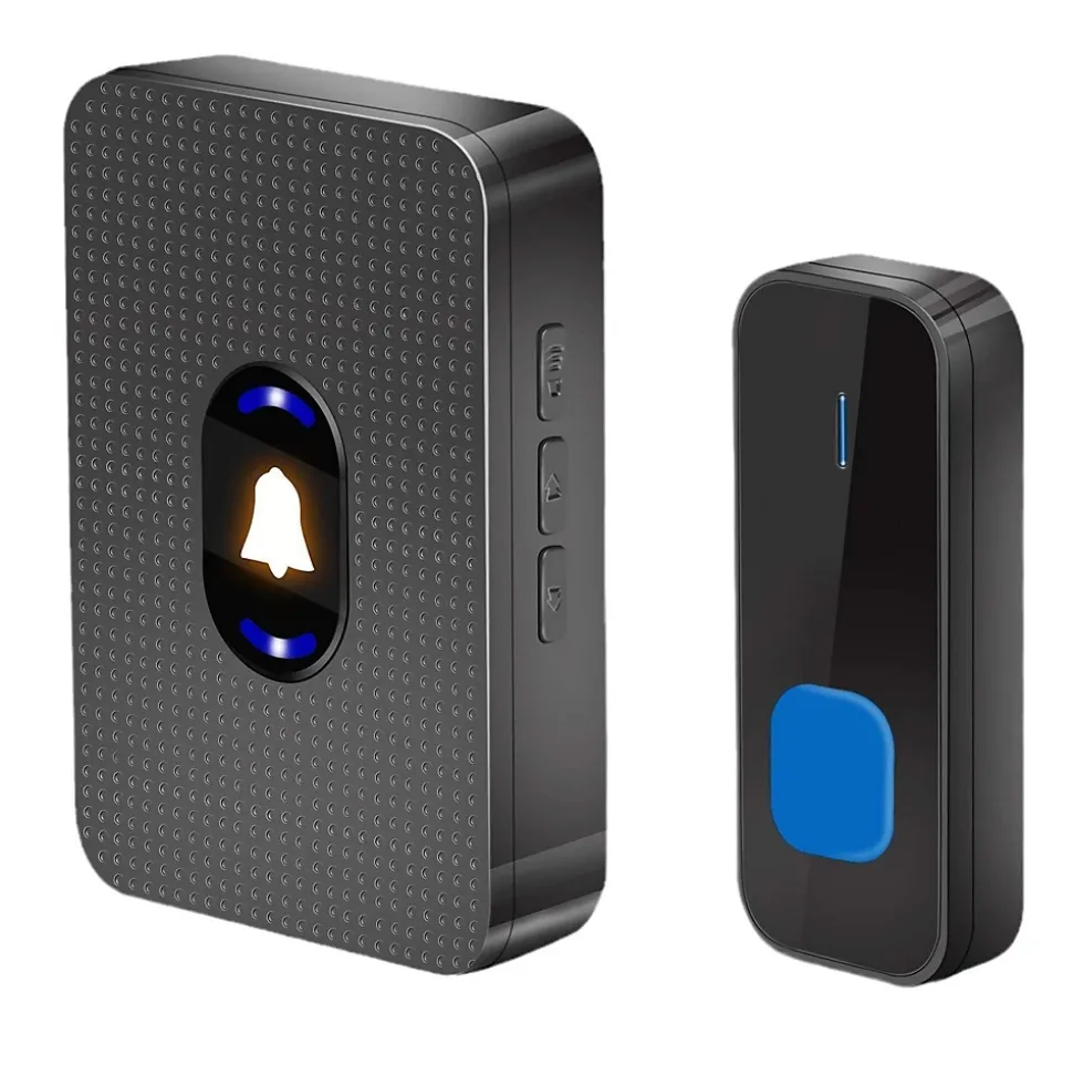 Sonnette sans Fil Exterieur Etanche, 300M Sonnette de Porte IP55 Étanche Carillon Electronique,55 Mélodies, 5 Niveaux Volumes, LED