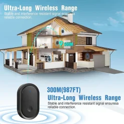 Sonnette sans fil extérieure étanche, sonnette alimentée par batterie de 300 mètres, 60 mélodies, 5 niveaux de volume