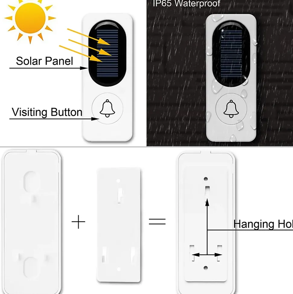 Sonnette sans fil Sonnette solaire électronique sans fil, blanche