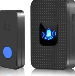 Sonnette sans fil, sonnette électronique d'extérieur étanche IP55, portée 300 m, 38 mélodies, 5 niveaux de volume, noire