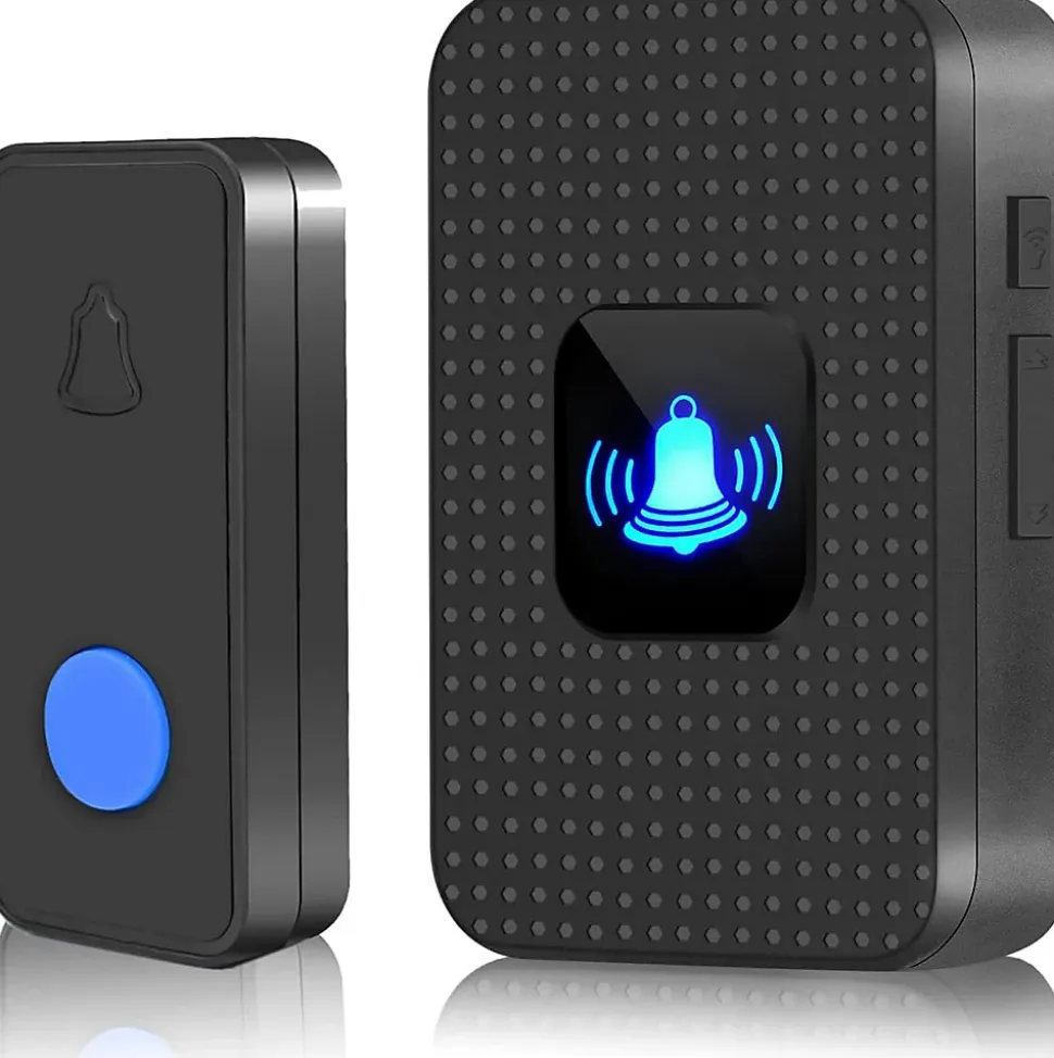 Sonnette sans fil, sonnette électronique d'extérieur étanche IP55, portée 300 m, 38 mélodies, 5 niveaux de volume, noire