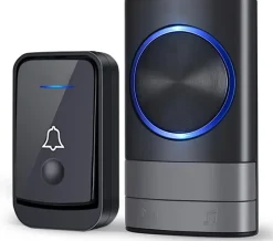 Sonnette sans fil, étanche IP44, portée 400 m, 52 mélodies, 4 niveaux de volume, voyant LED bleu (noir)