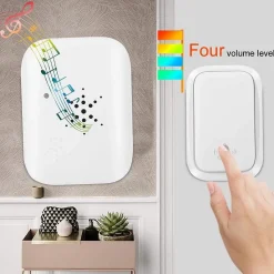 Sonnette sans fil étanche IP68, auto-alimentée, portée de 100 m, blanche