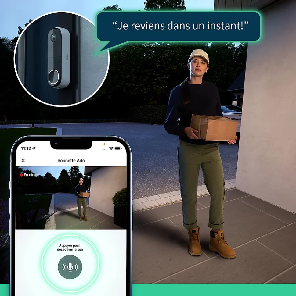 Sonnette vidéo sans fil connectée Arlo Essential2 2k blanc