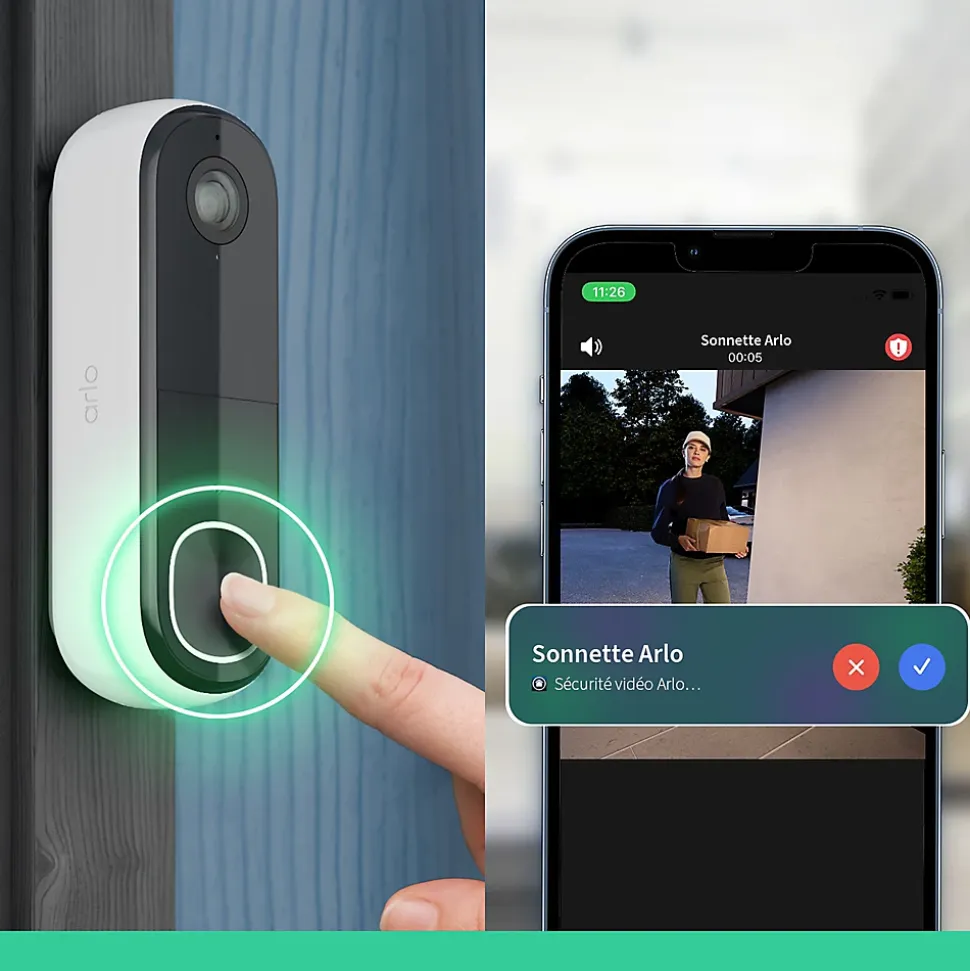 Sonnette vidéo sans fil connectée Arlo Essential2 2k blanc