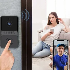 Sonnette vidéo sans fil, compatible avec sonnette intelligente, connexion sans fil, caméra 1080p (avec batterie)