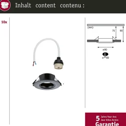 Spot encastré Kit de 10 fixe rond 90mm GU10 max. 10x10W 230V gradable Noir