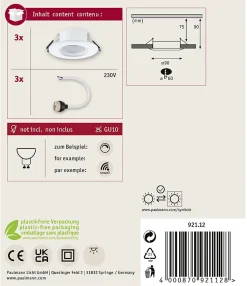 Spot encastré Kit de 3 fixe rond 90mm GU10 max. 3x10W 230V gradable Blanc